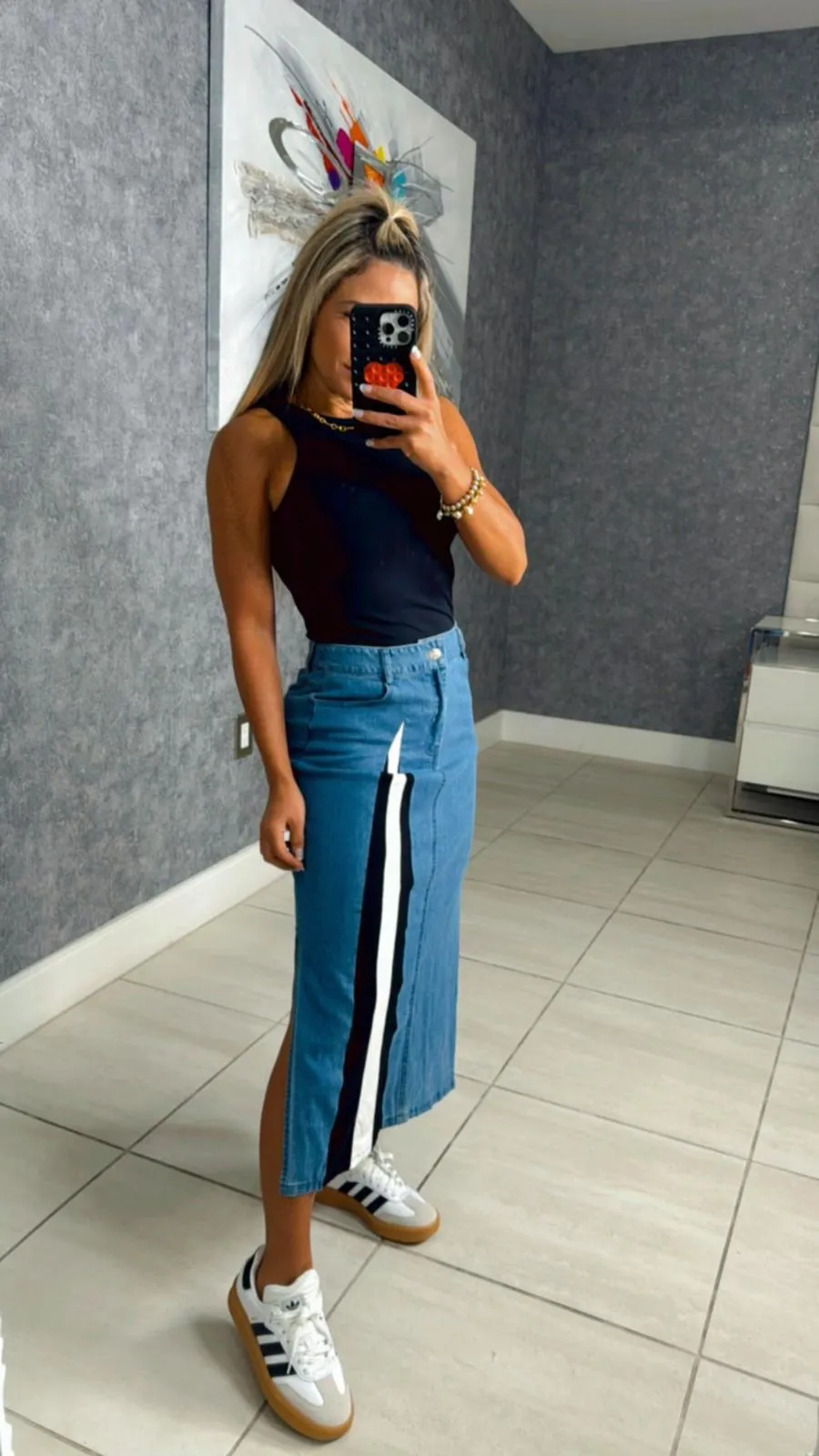 0290 Open side denim midi skirt