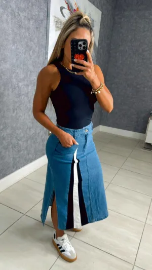 0290 Open side denim midi skirt