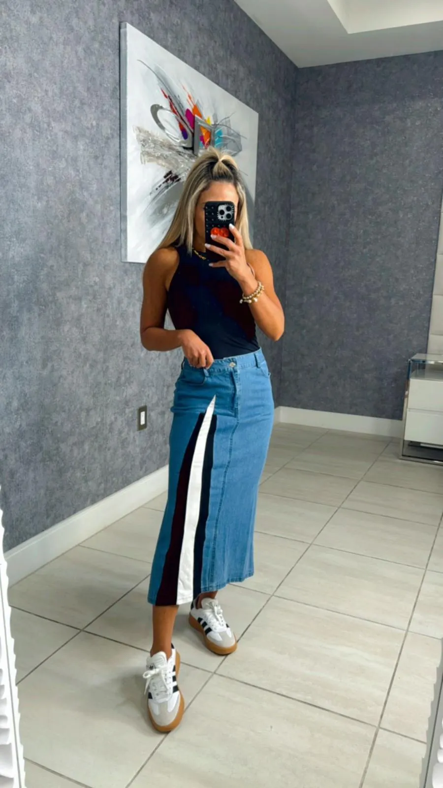0290 Open side denim midi skirt