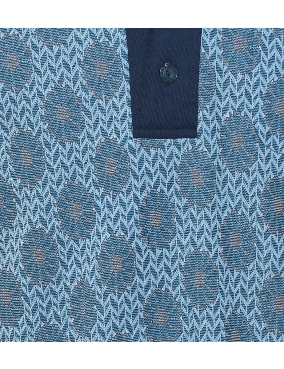 1970s Floral Print Blue Shirt  - S