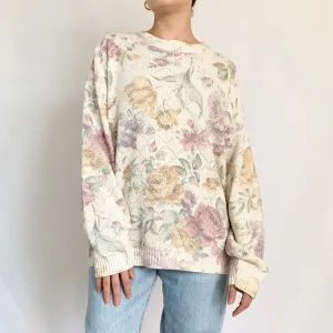 1980s Vintage Floral Watercolor Pointelle Sweater (M)