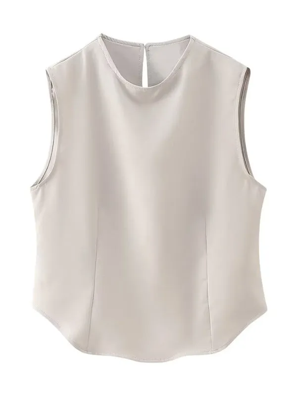 2 Piece Solid Suit with Sleeveless Top & Flap Skirt