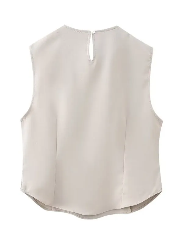 2 Piece Solid Suit with Sleeveless Top & Flap Skirt