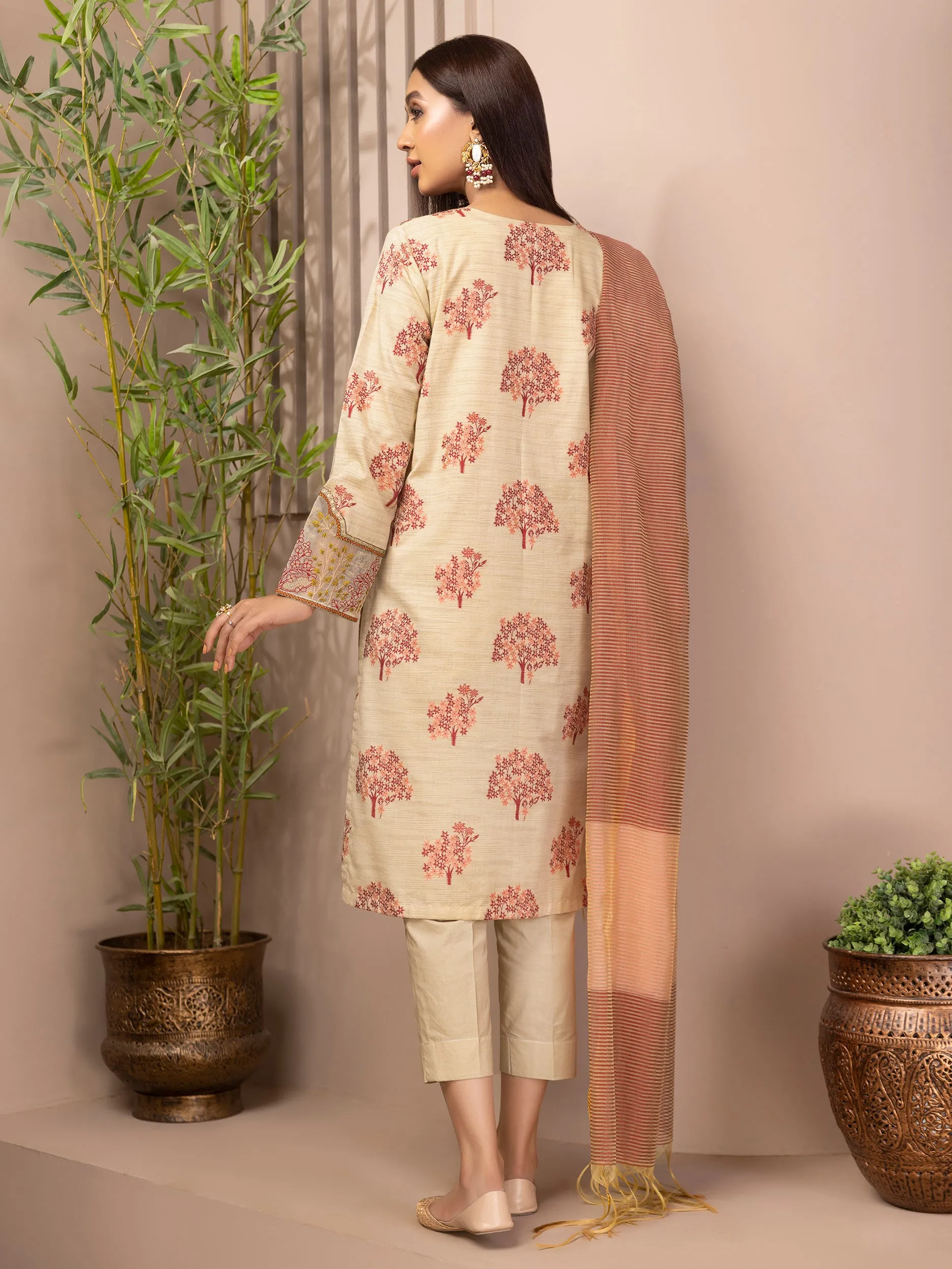 3 Piece Jacquard Suit-Embroidered (Unstitched)