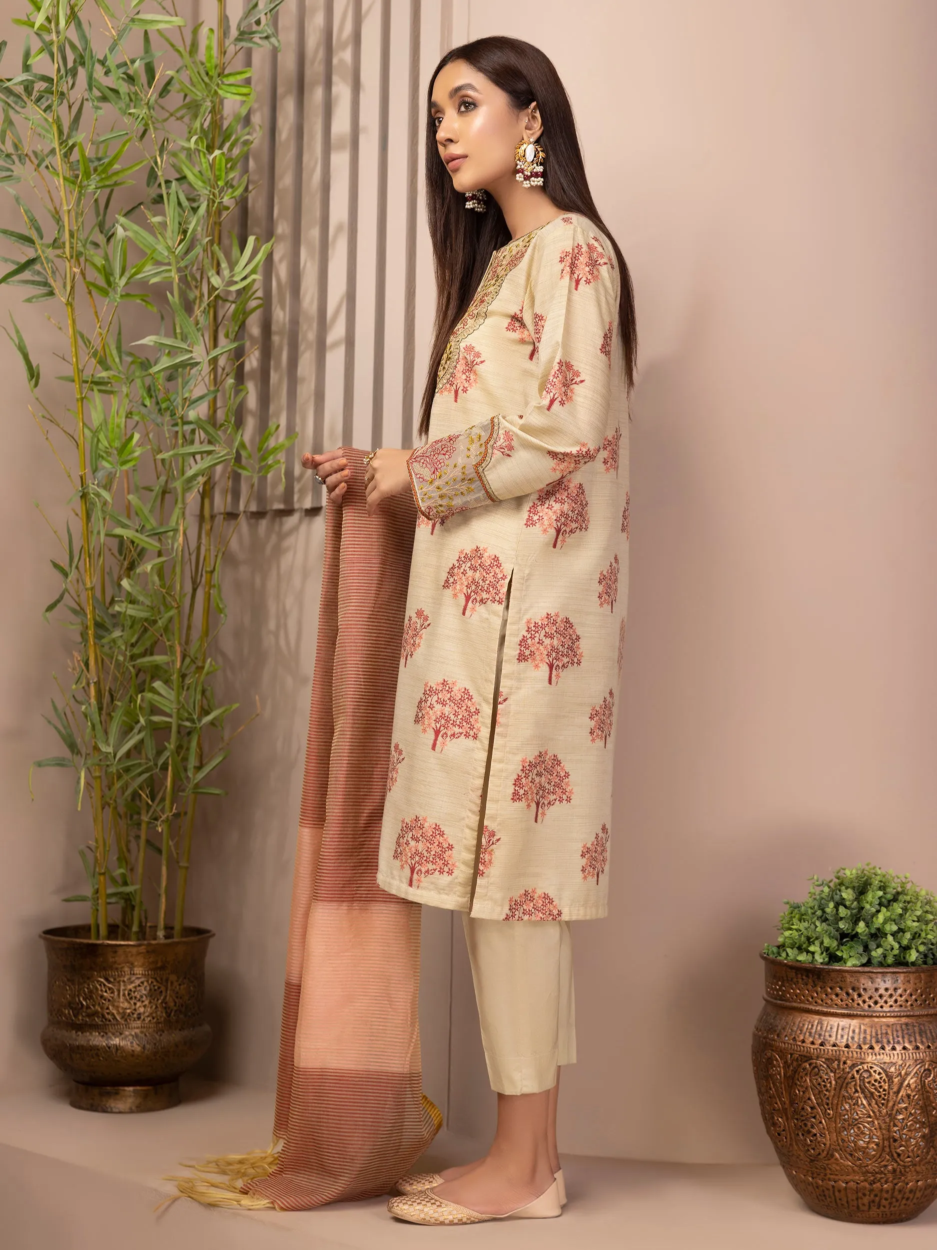 3 Piece Jacquard Suit-Embroidered (Unstitched)