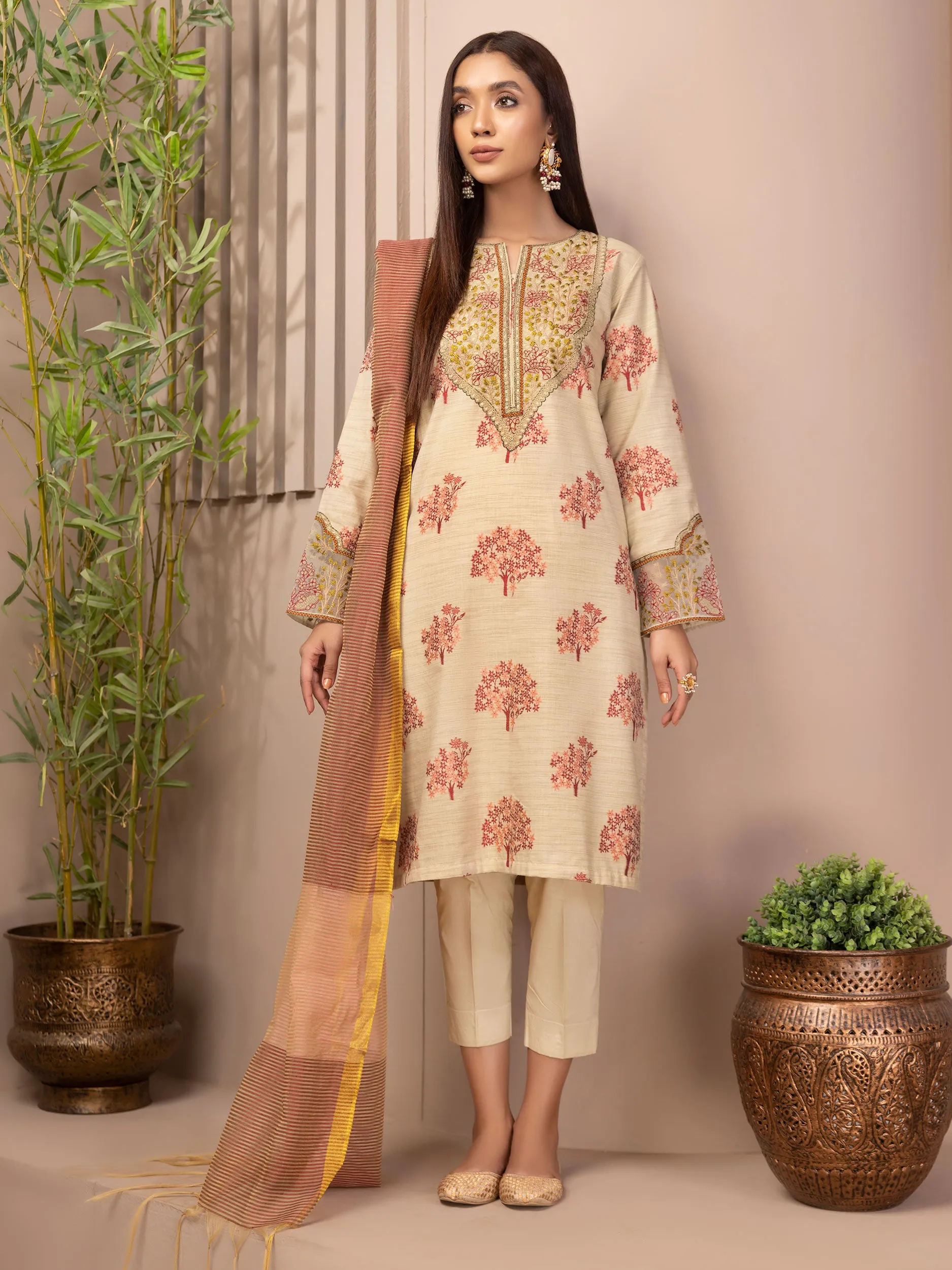 3 Piece Jacquard Suit-Embroidered (Unstitched)