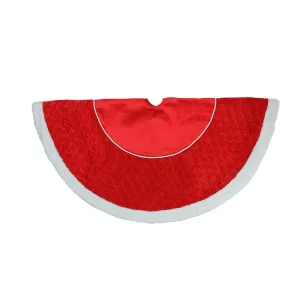48" Red and White Quilted Faux Fur Border Christmas Tree Skirt