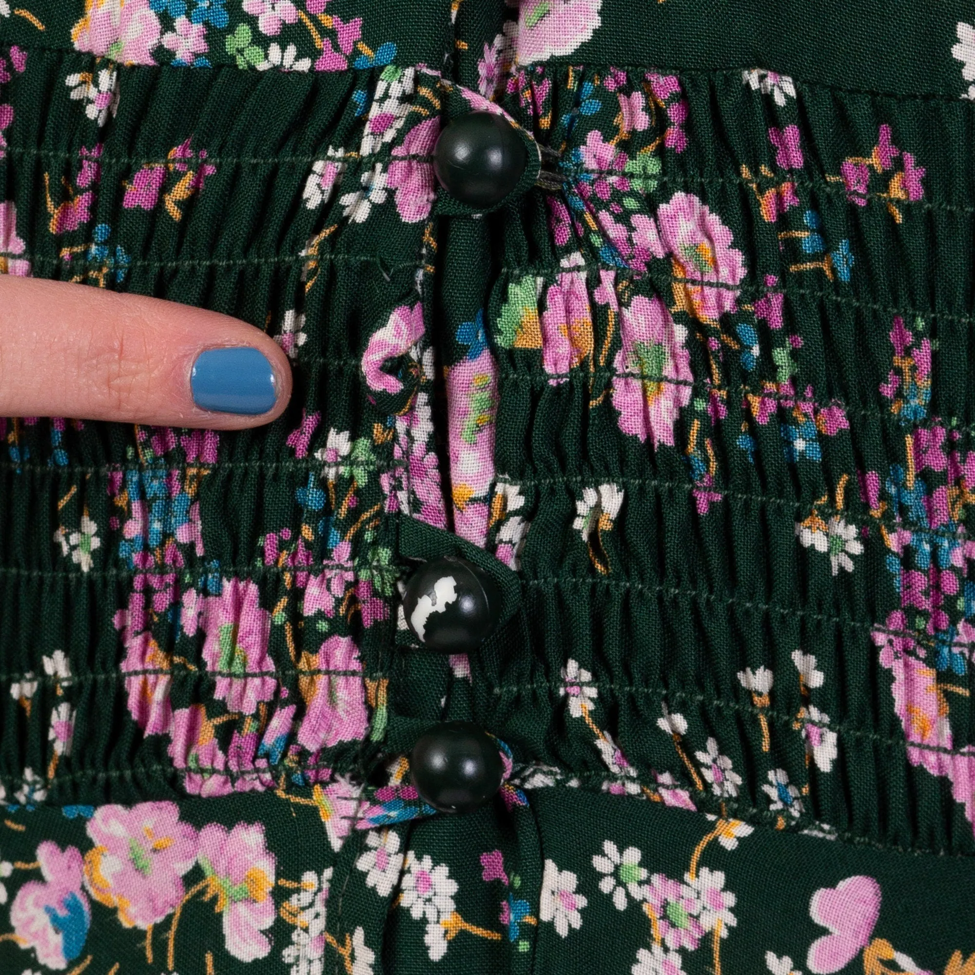 70s Green Floral Puff Sleeve Maxi Dress - Small to Medium