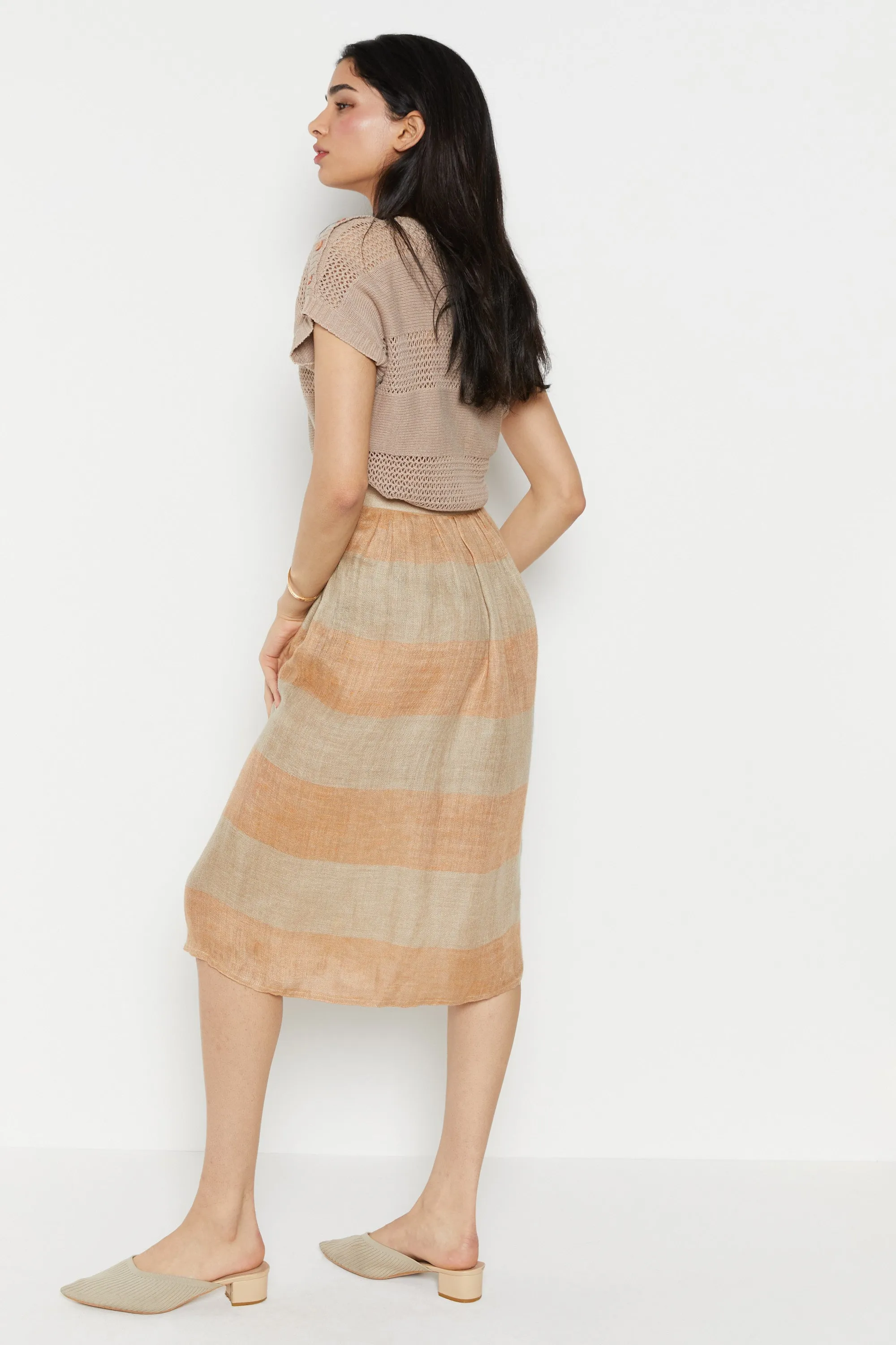 70s Taupe Open Knit Sweater Top S