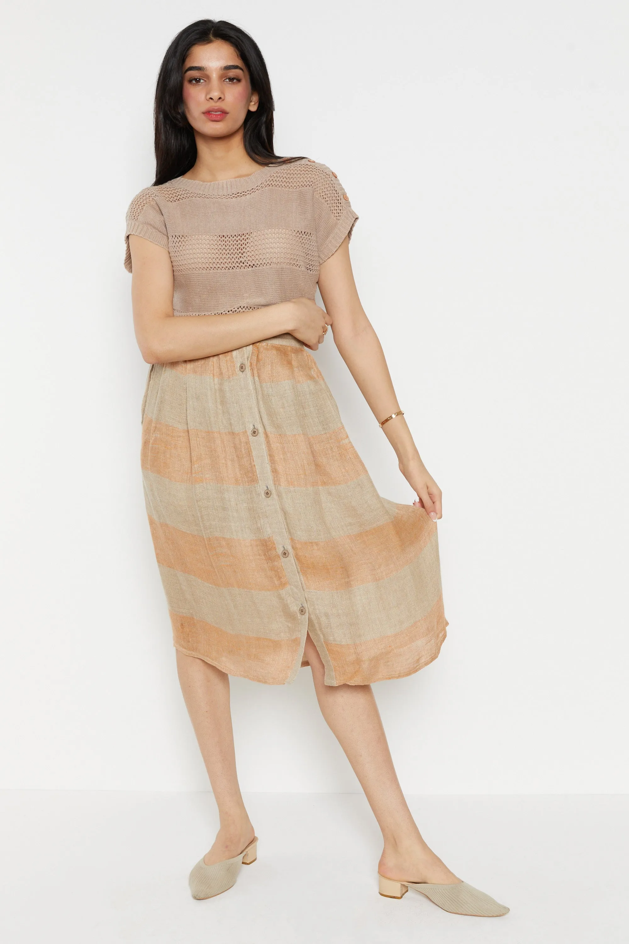 70s Taupe Open Knit Sweater Top S