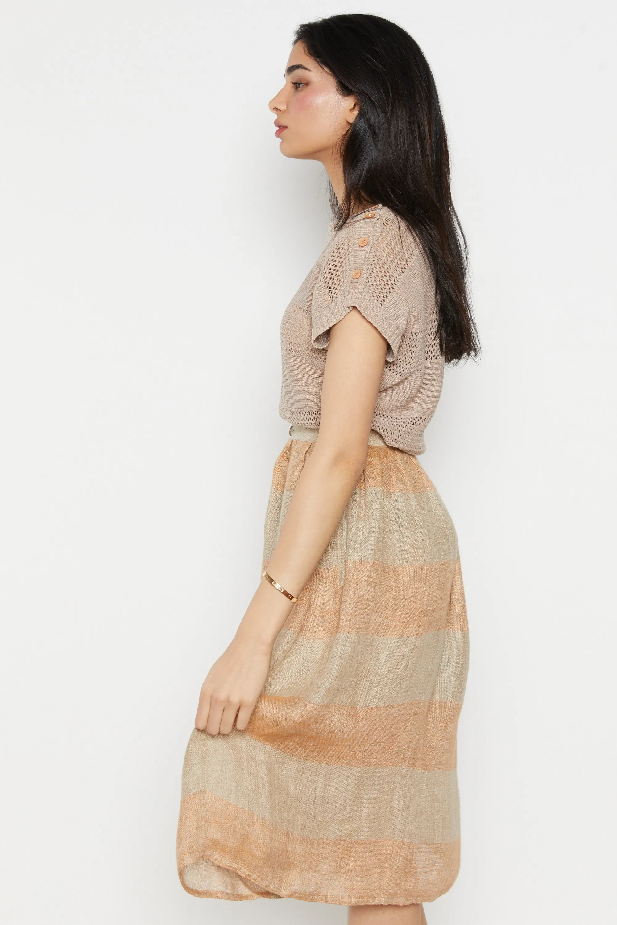 70s Taupe Open Knit Sweater Top S