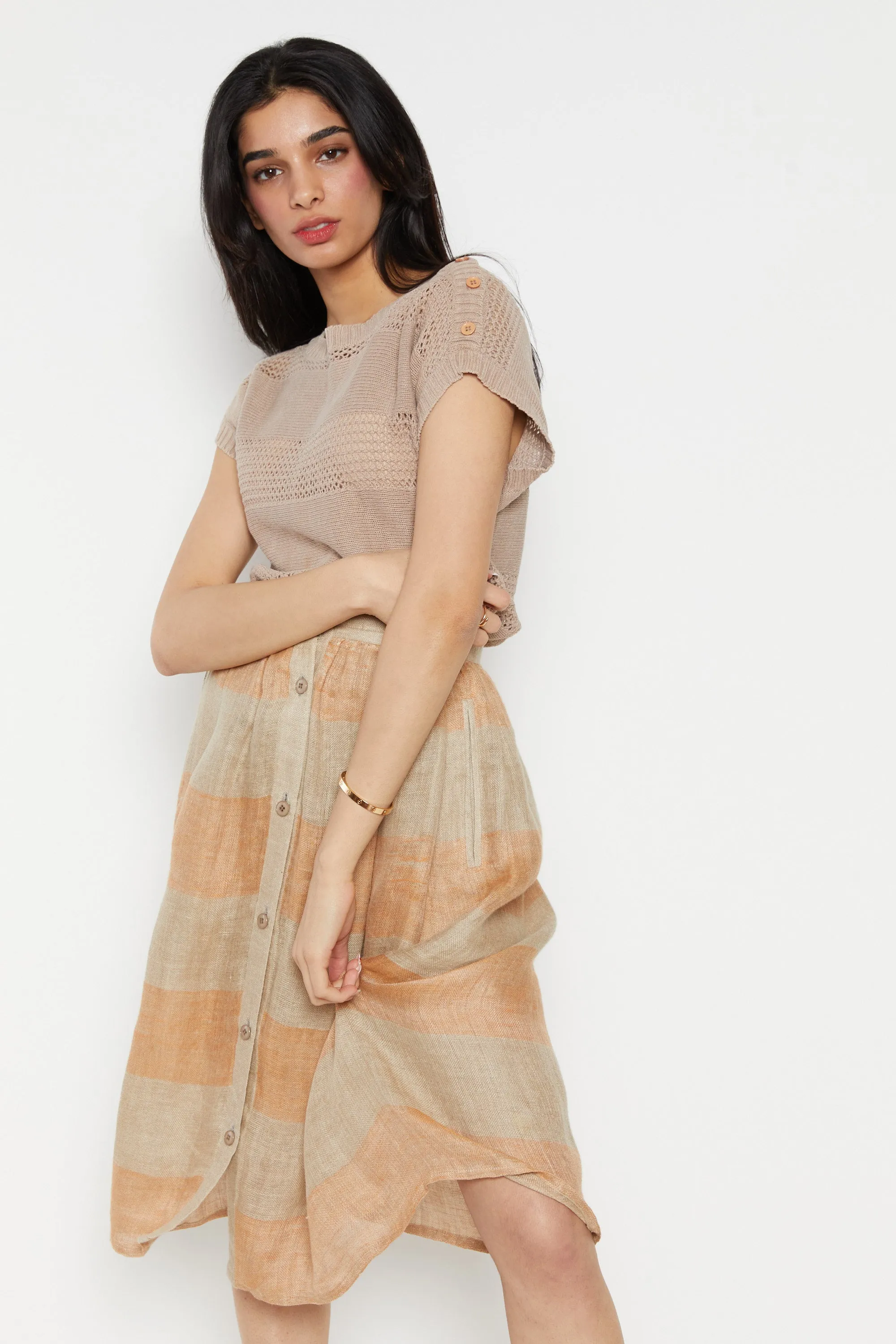 70s Taupe Open Knit Sweater Top S