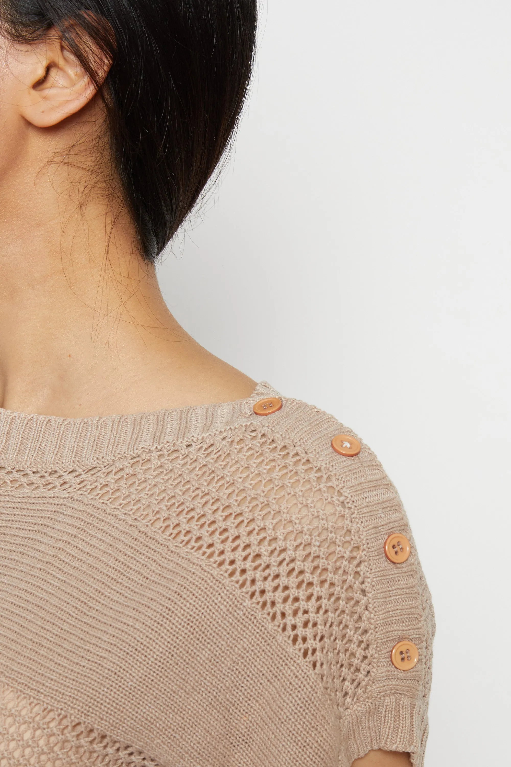 70s Taupe Open Knit Sweater Top S