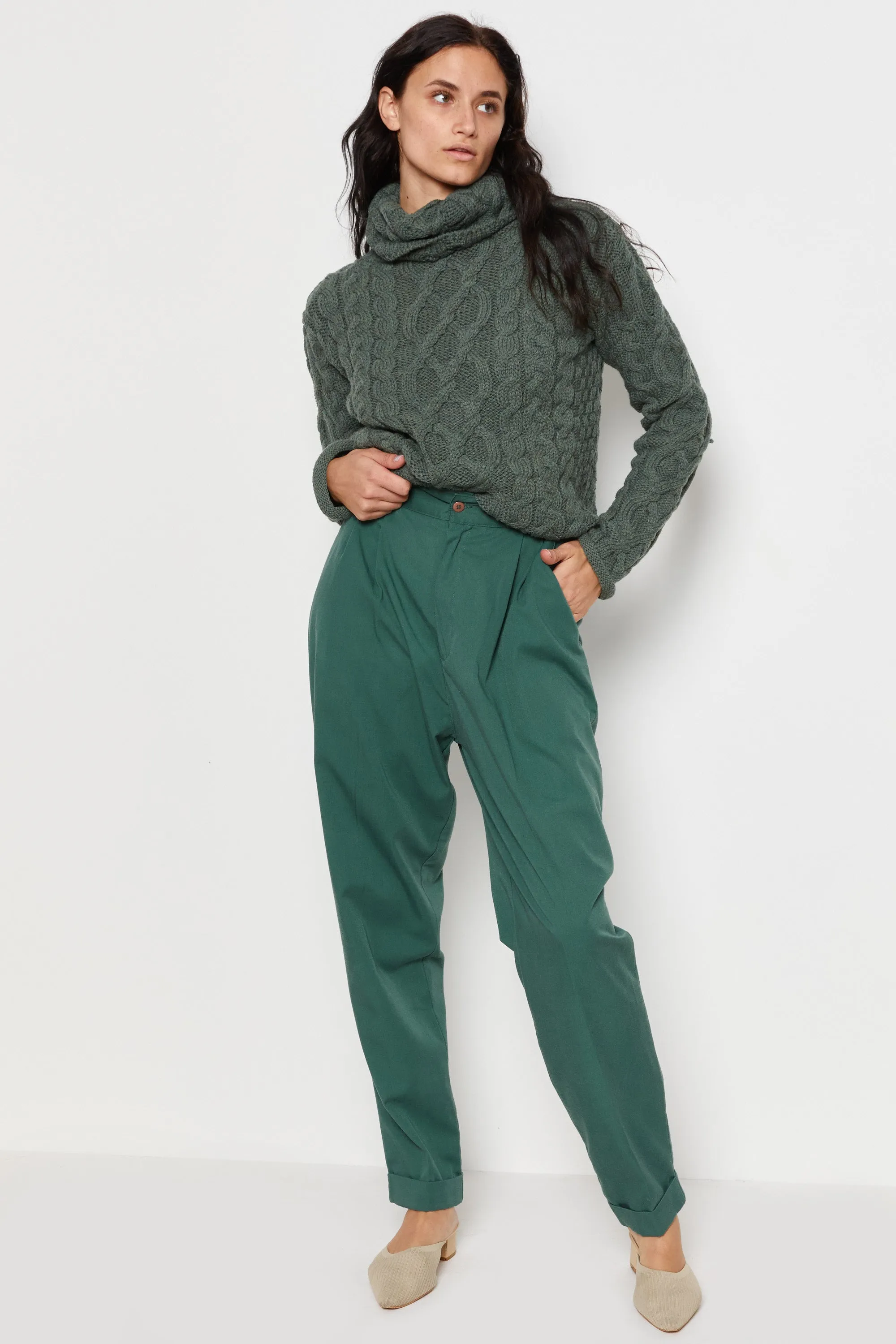 90s Forest Wool Cable Knit Turtleneck S/M