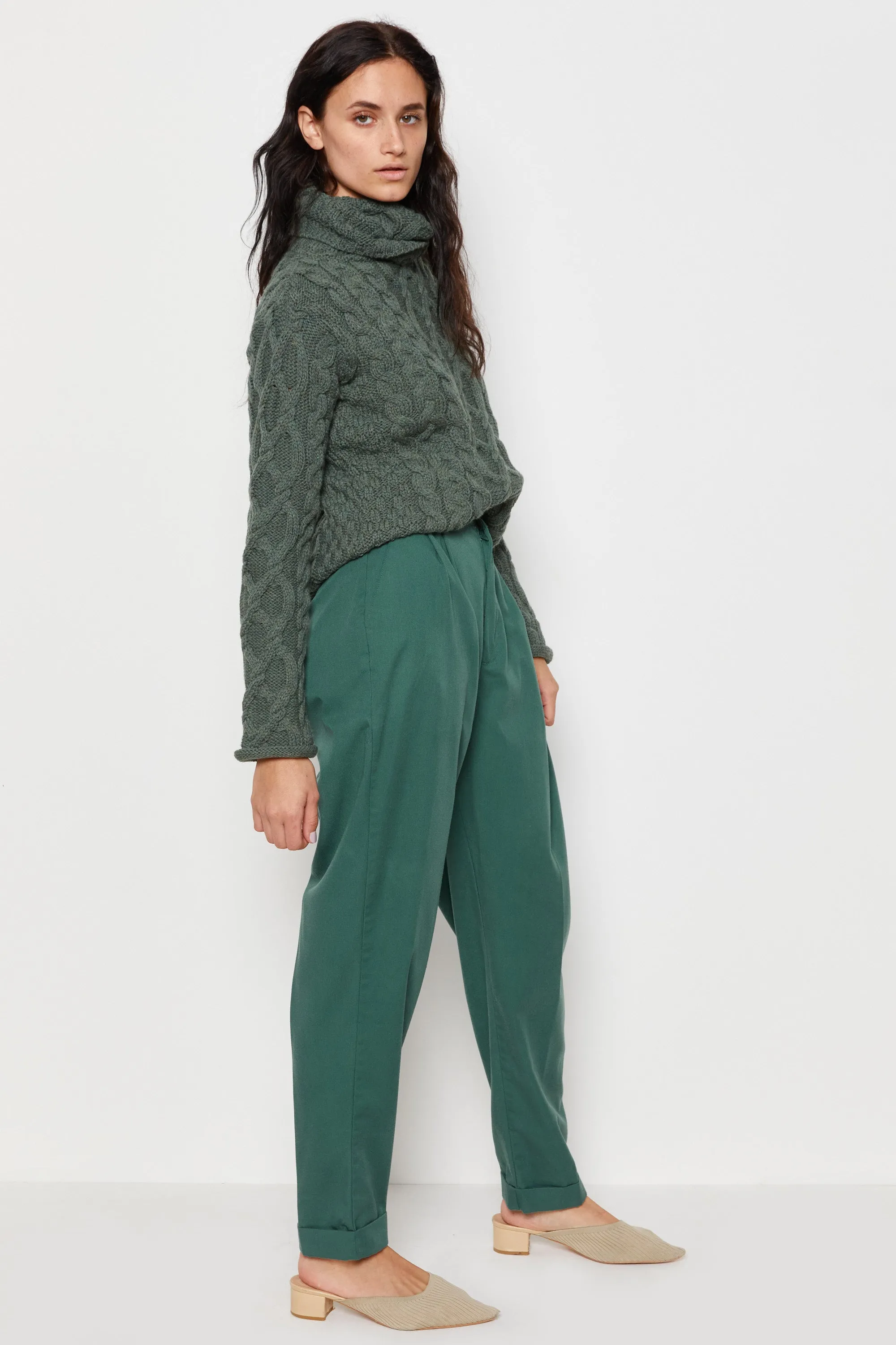 90s Forest Wool Cable Knit Turtleneck S/M