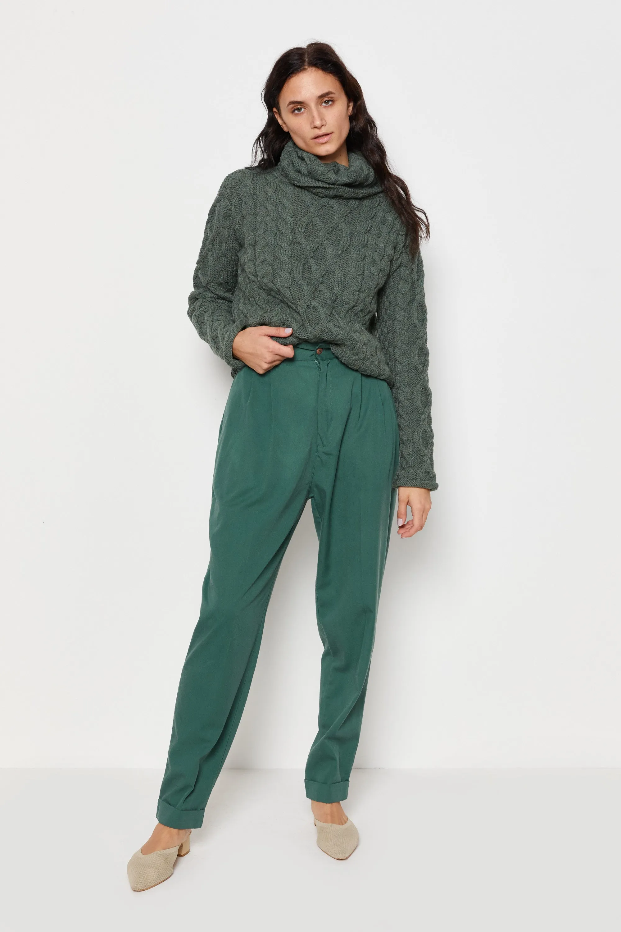 90s Forest Wool Cable Knit Turtleneck S/M