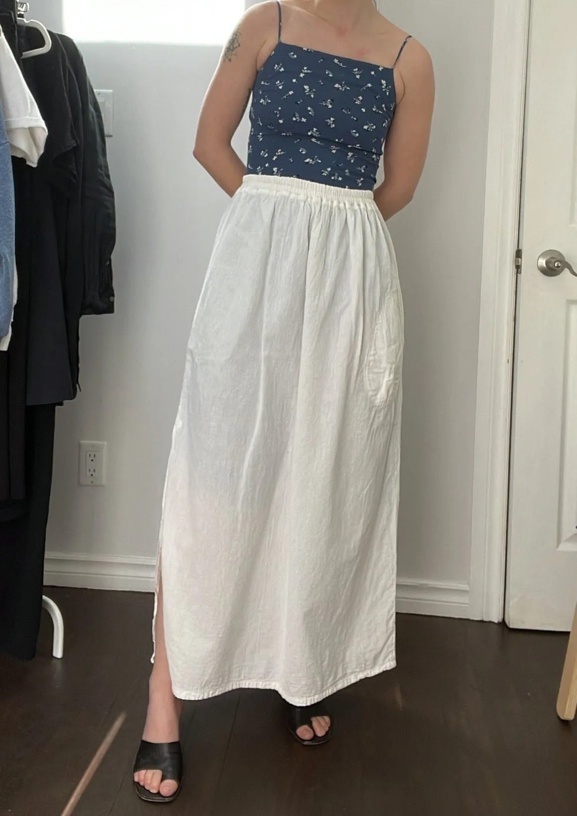 90s White Cotton Midi Skirt XS-L