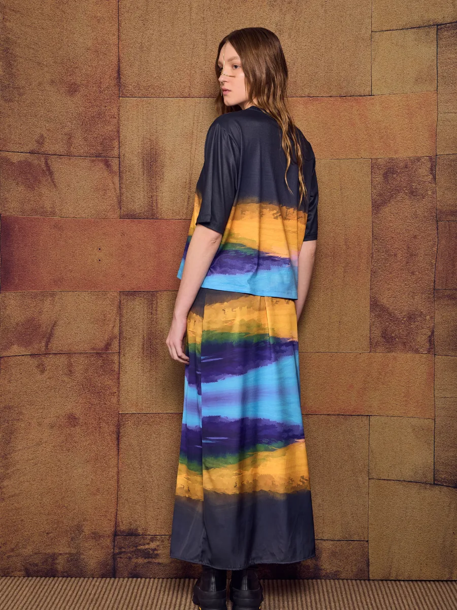 A-Line Midi Skirt - Island Brushstroke