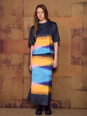 A-Line Midi Skirt - Island Brushstroke