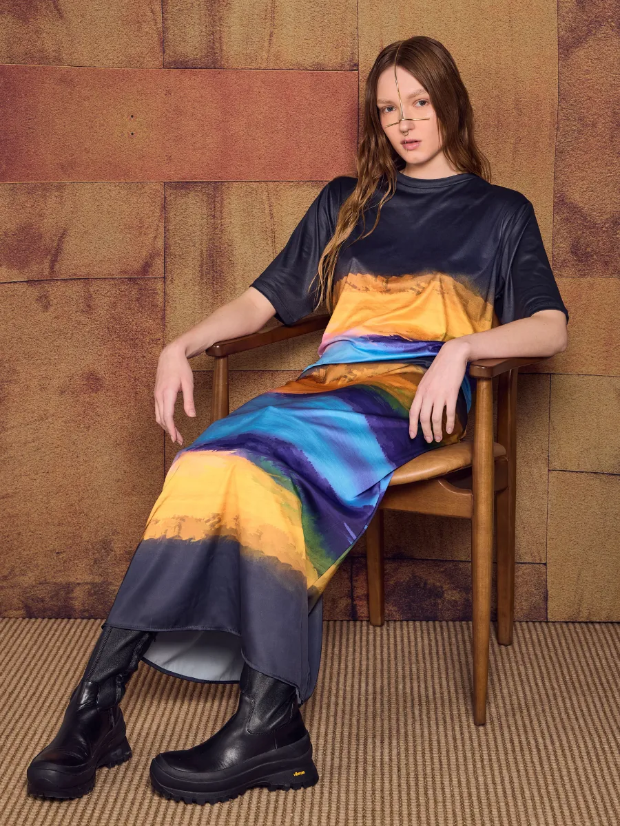 A-Line Midi Skirt - Island Brushstroke