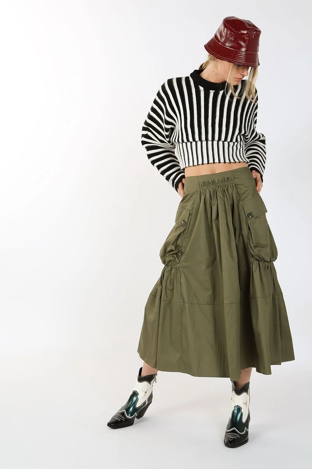 A-Line Pockets Midi Skirt