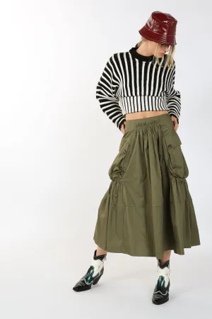 A-Line Pockets Midi Skirt
