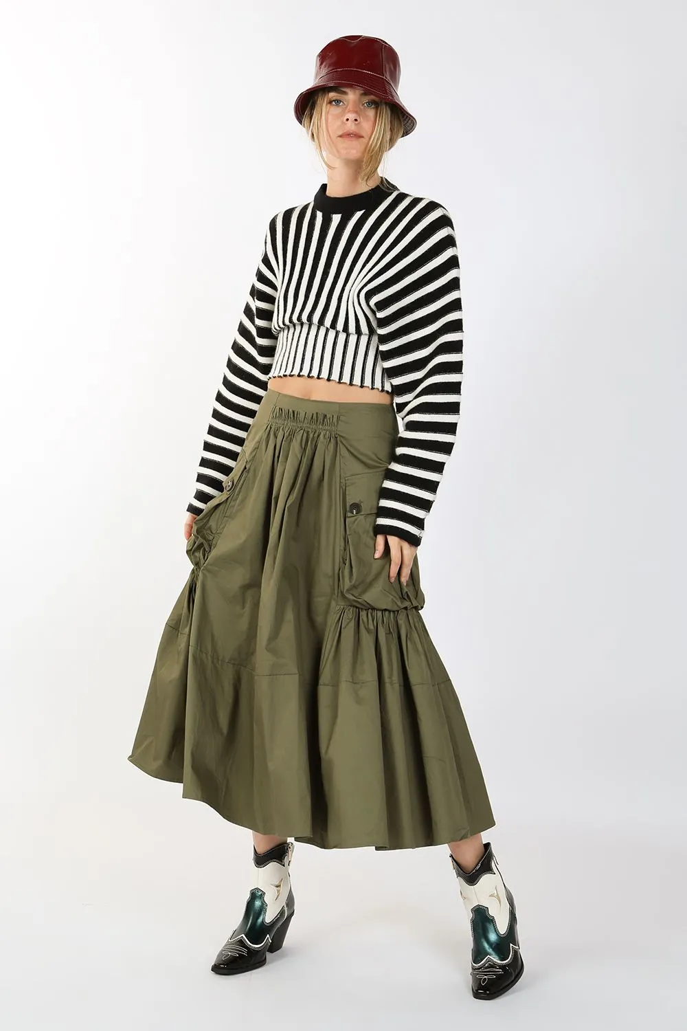 A-Line Pockets Midi Skirt