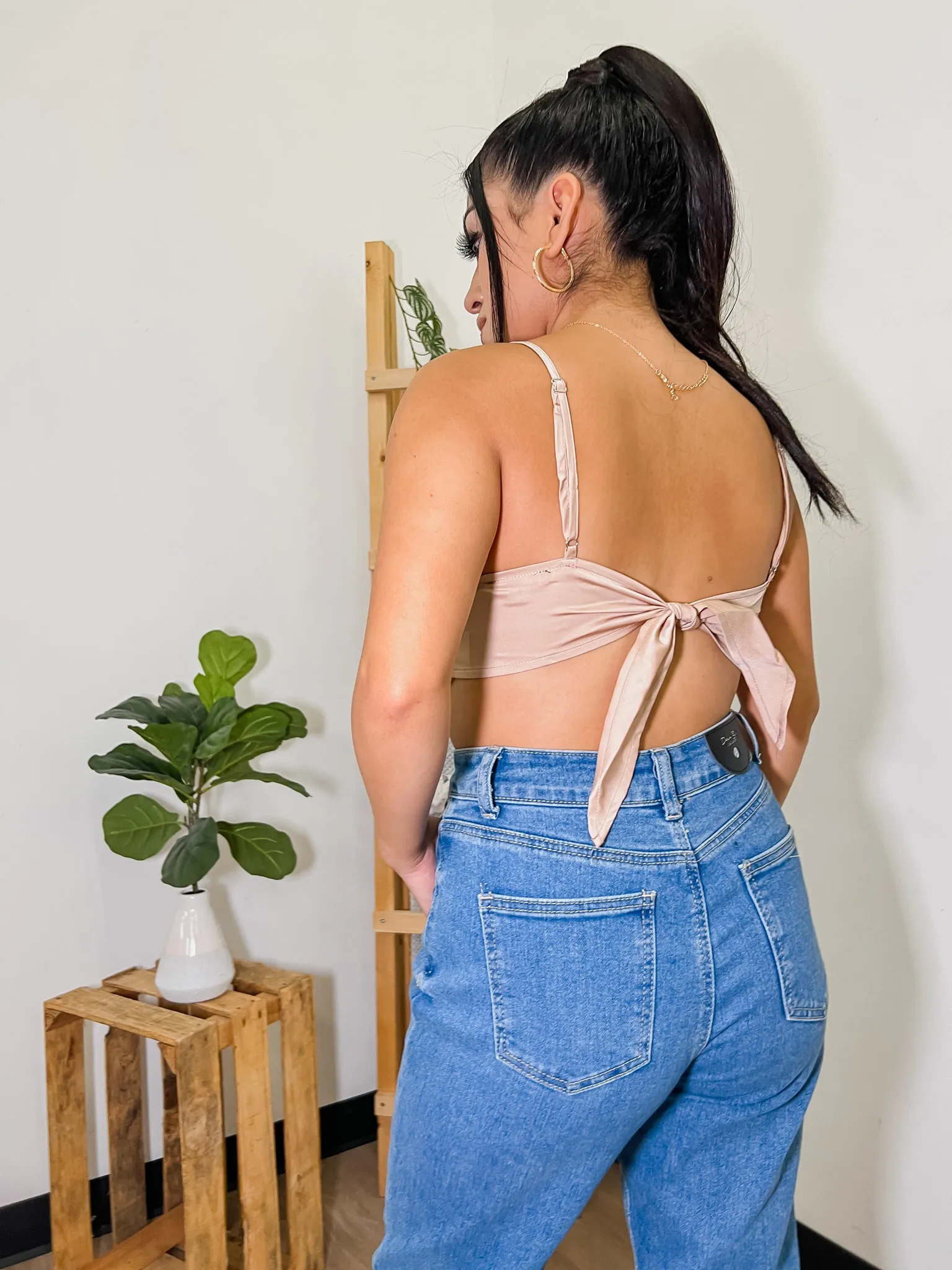 Abbie Lace Contrast Silk Crop Top