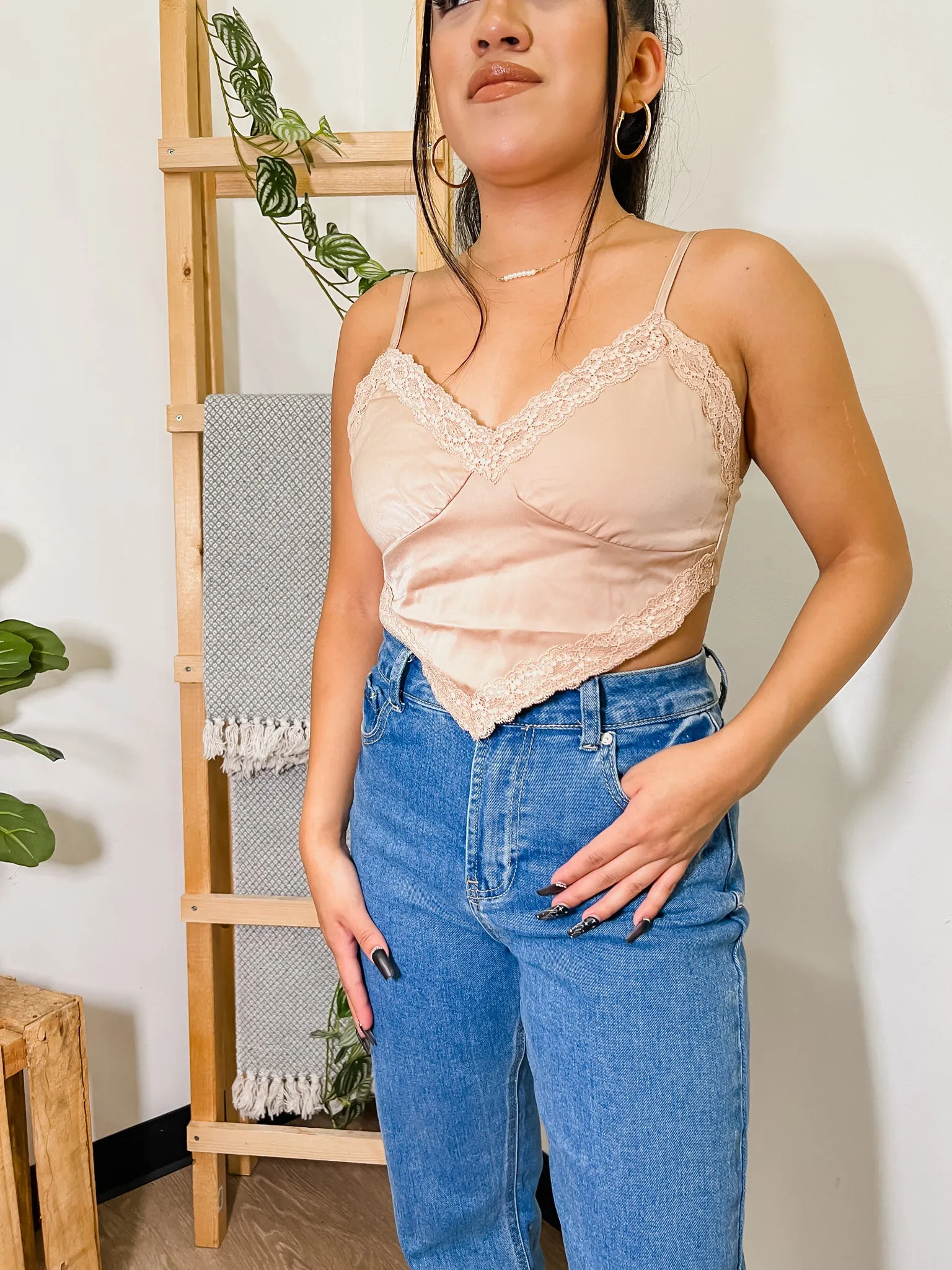 Abbie Lace Contrast Silk Crop Top