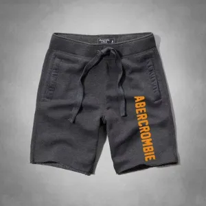 Abercrombie Men's With Yellow Logo Jogger Shorts-Ash