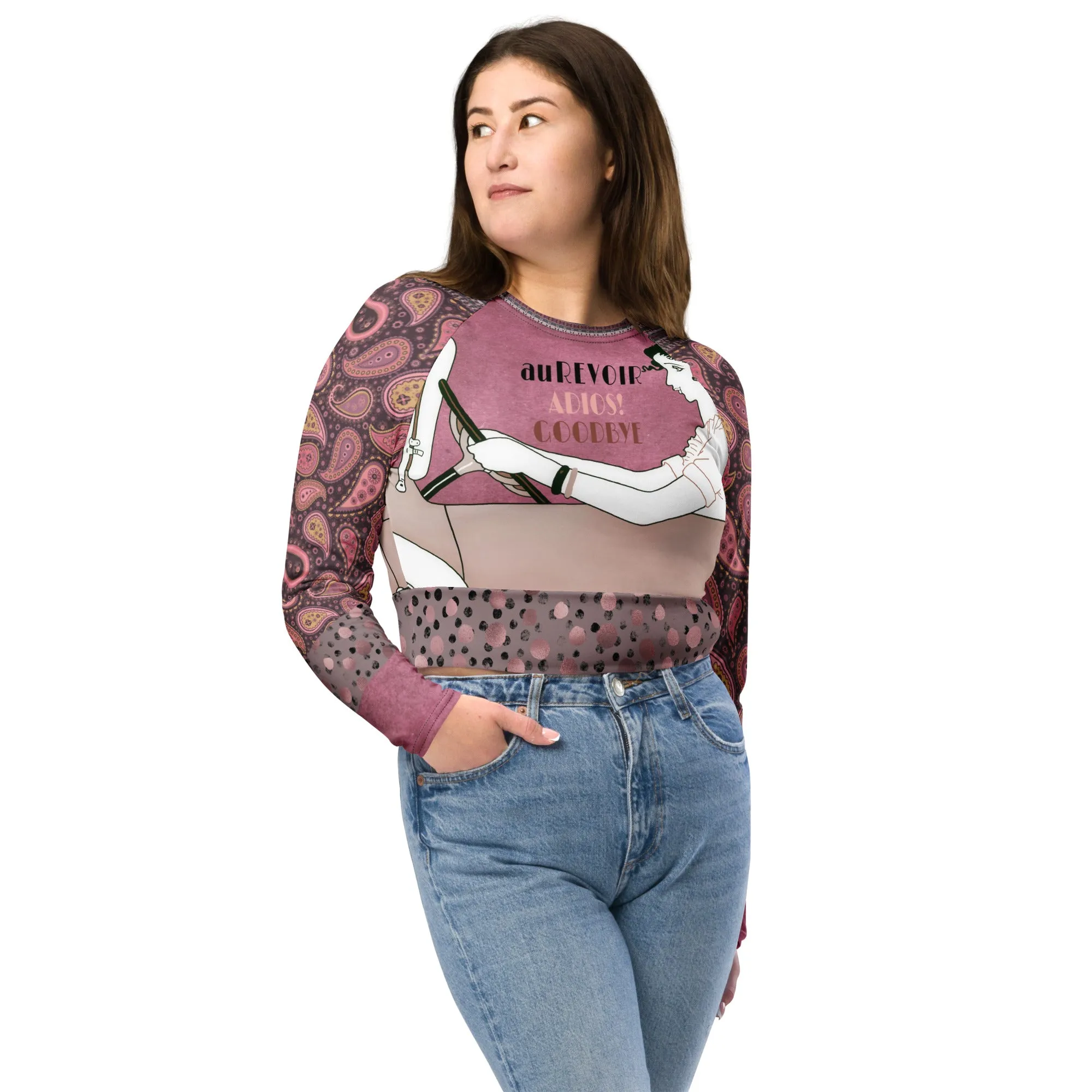Adios! Pink Paisley Eco-Poly Long Sleeve Crop Top