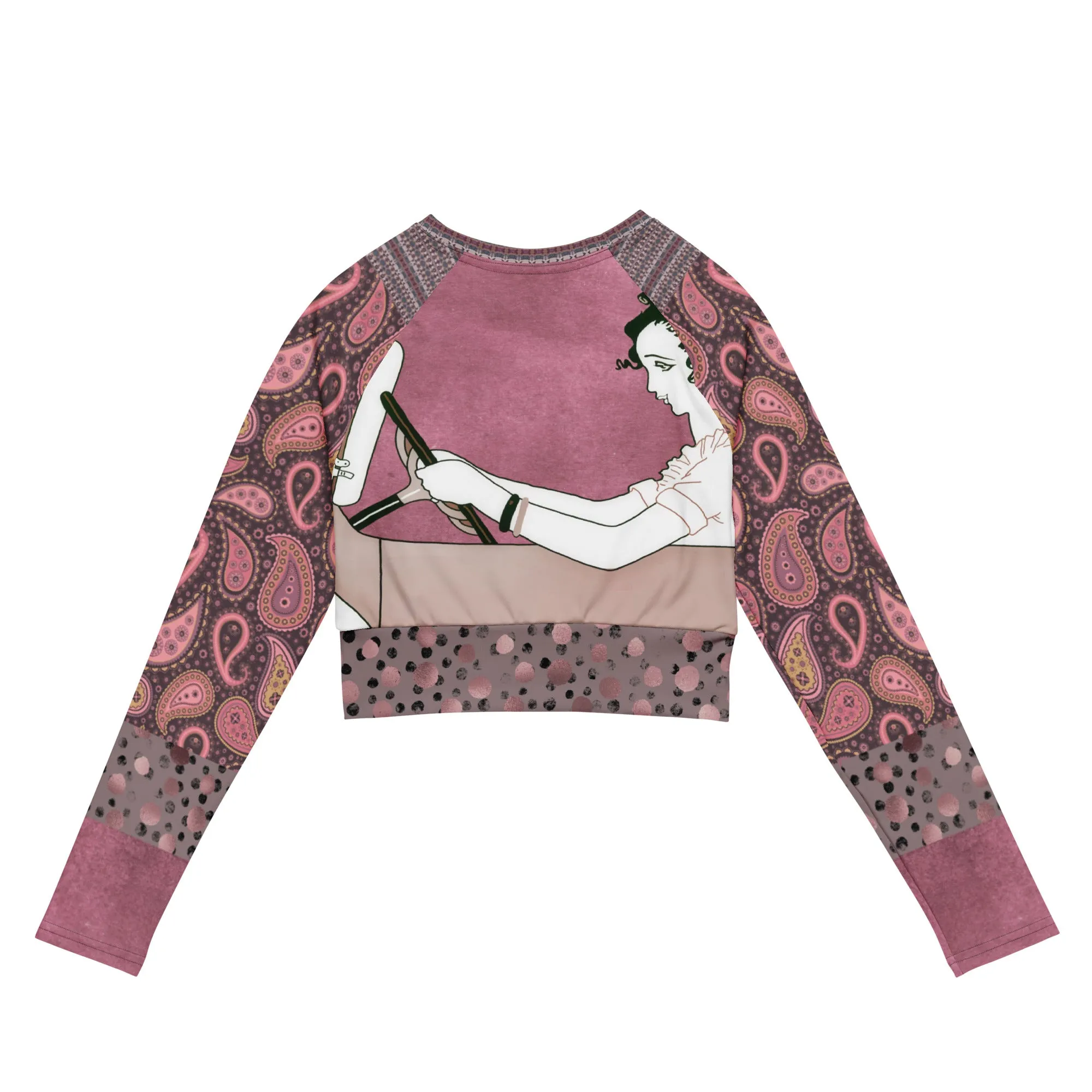 Adios! Pink Paisley Eco-Poly Long Sleeve Crop Top