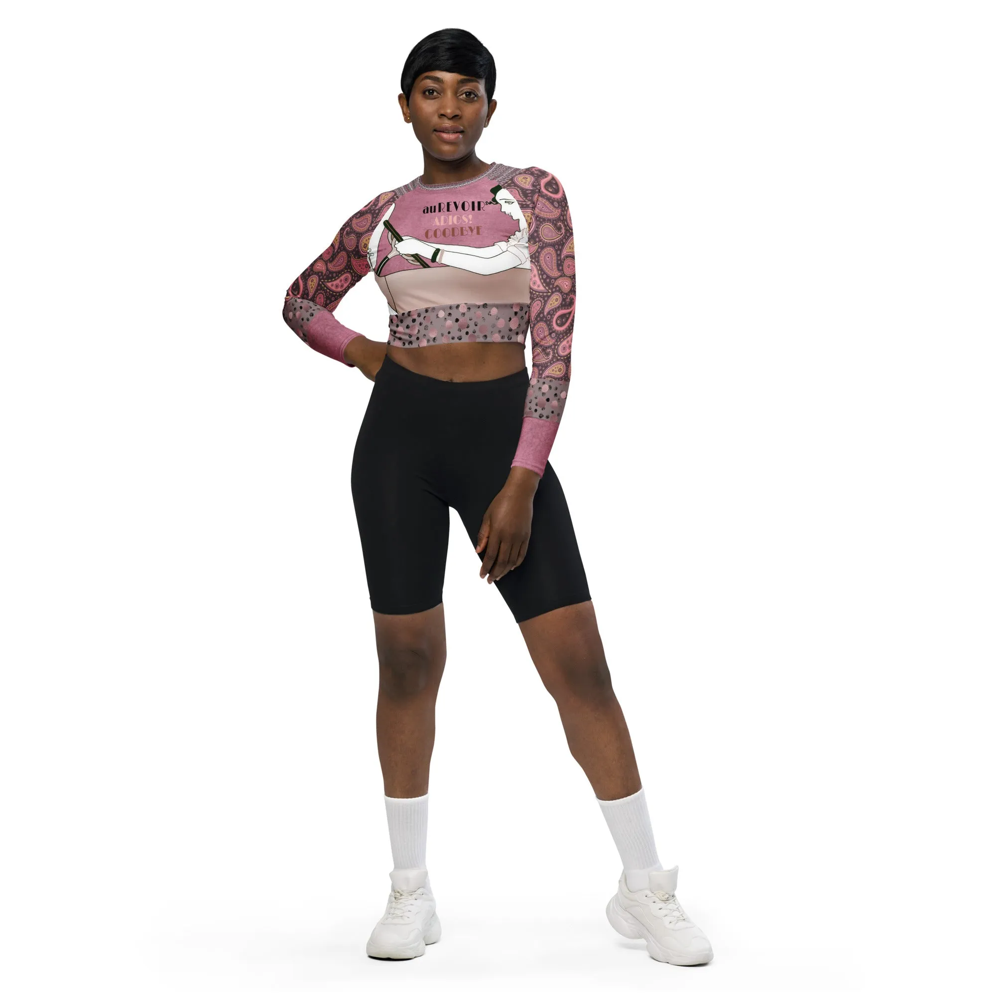 Adios! Pink Paisley Eco-Poly Long Sleeve Crop Top