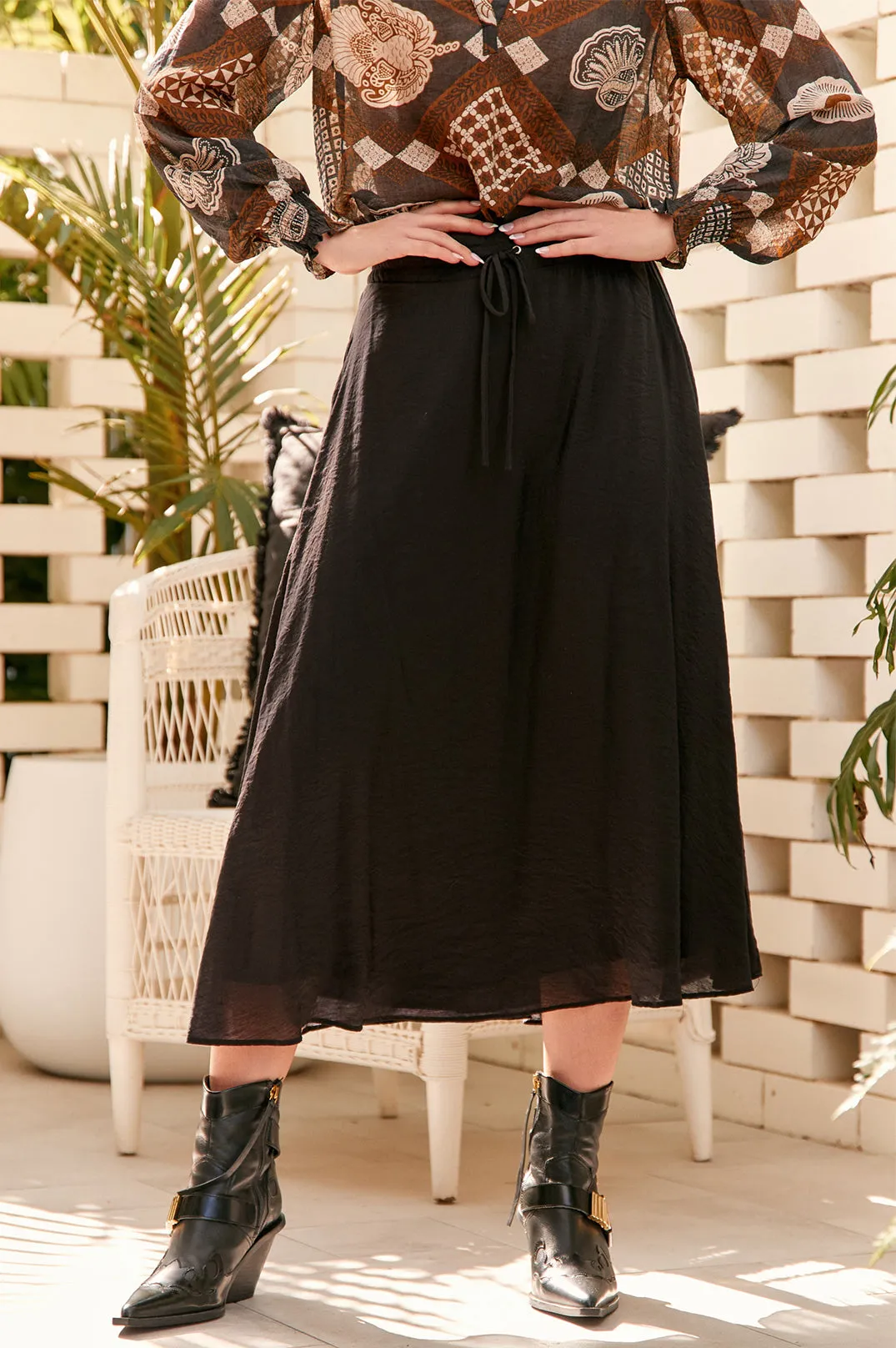 Adorne - Carolina Long Black Skirt with Drawstring waist.