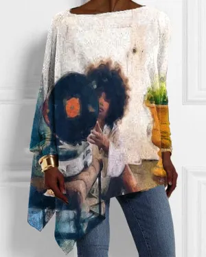 Afro Black Girl Simple Oil Print Irregular Top