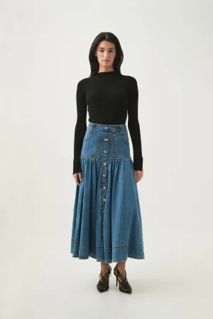 Aje Belmond Denim Midi Skirt
