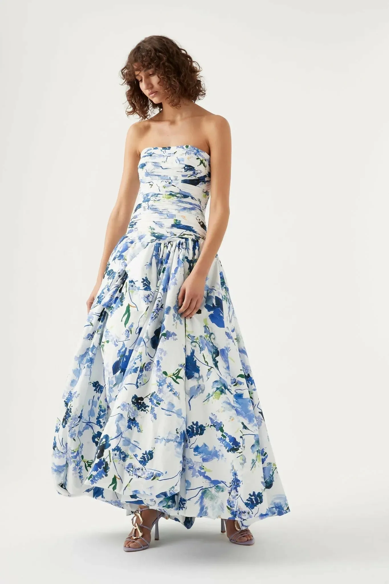 Aje Violette Bubble Hem Maxi Dress Lavenders of Provence Print Size 8