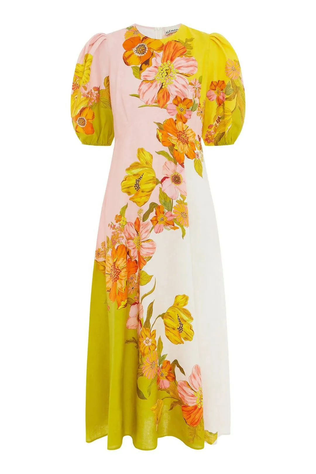 Alemais Silas Midi Dress Size 10 Floral Gold Green Pink
