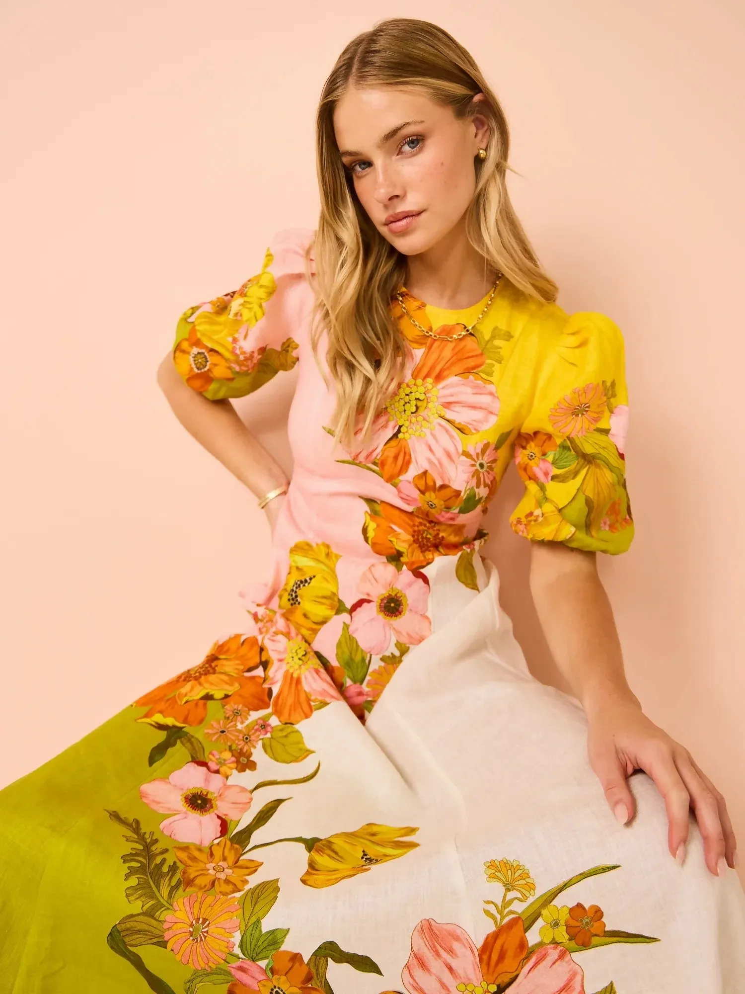 Alemais Silas Puff Sleeve Midi Dress
