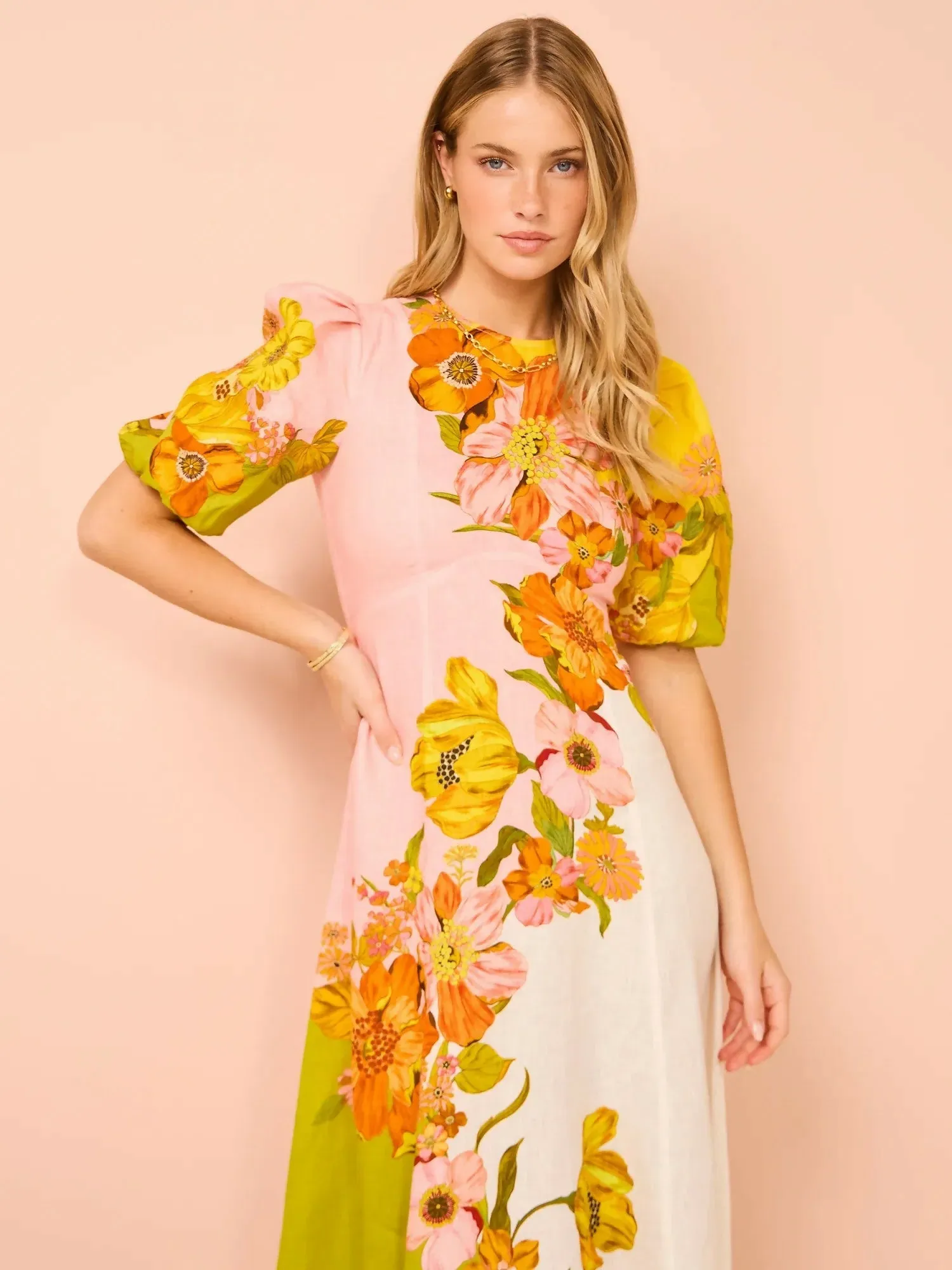 Alemais Silas Puff Sleeve Midi Dress