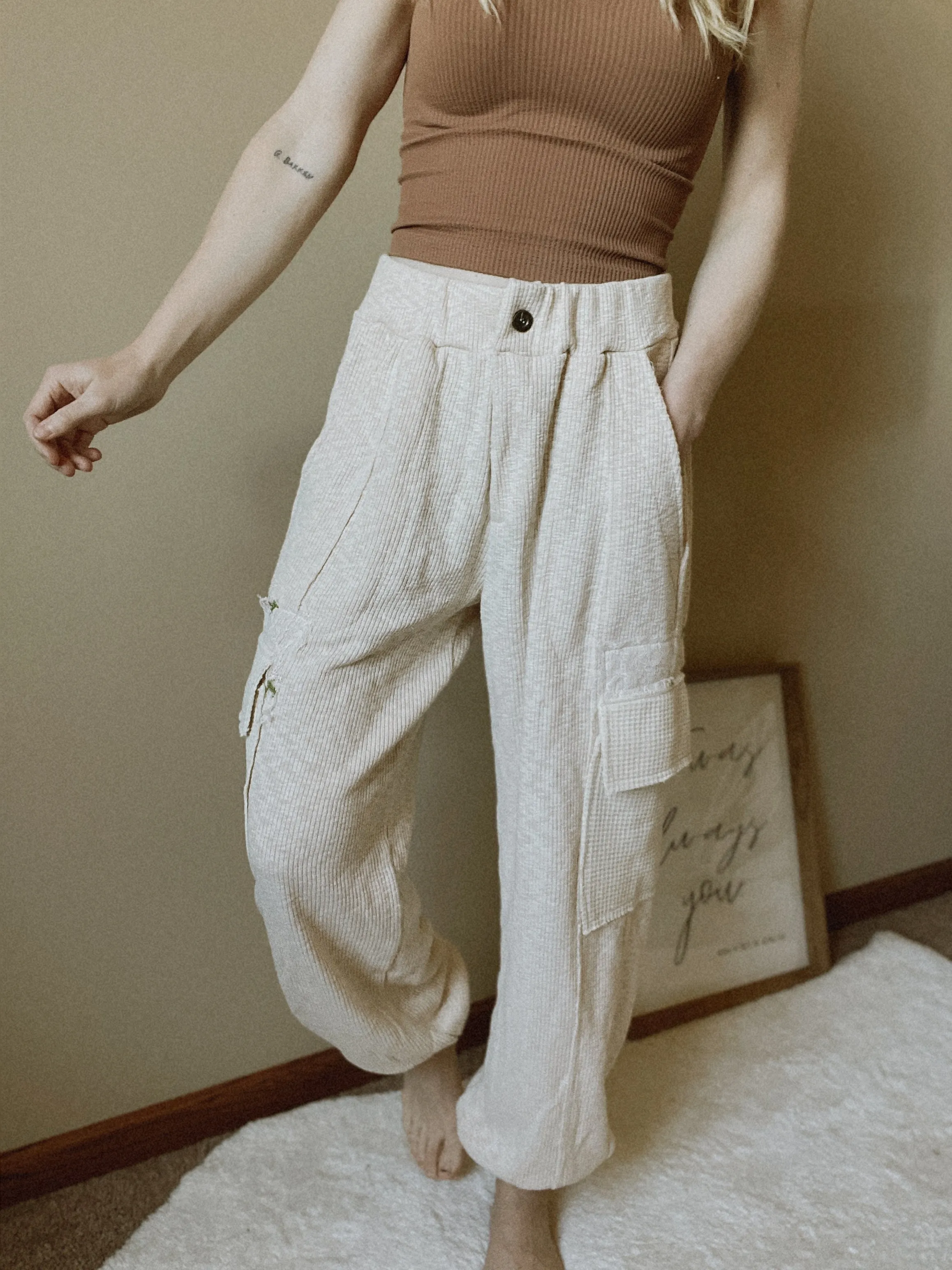Almond Lace Patch Cargo Joggers