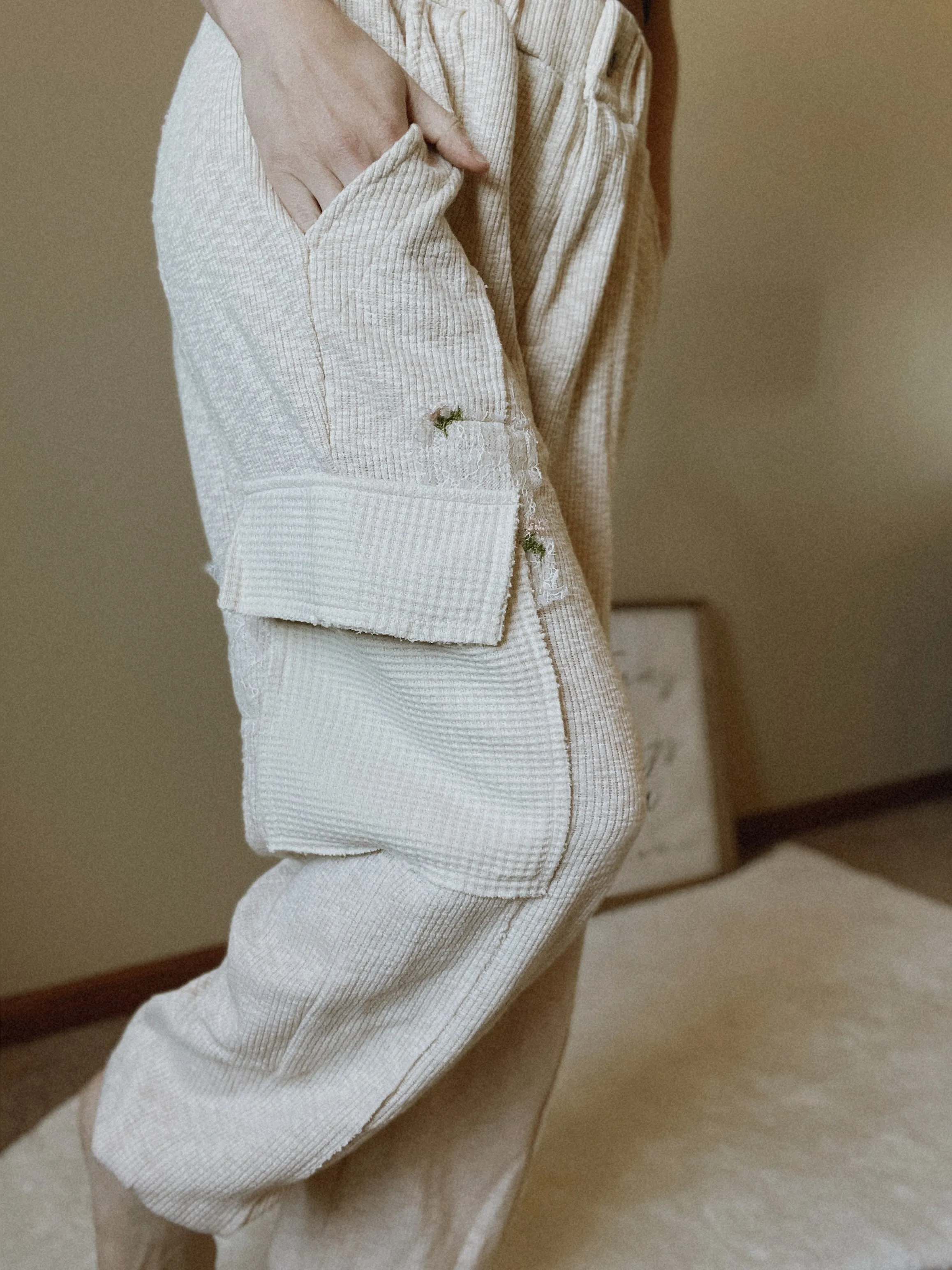Almond Lace Patch Cargo Joggers