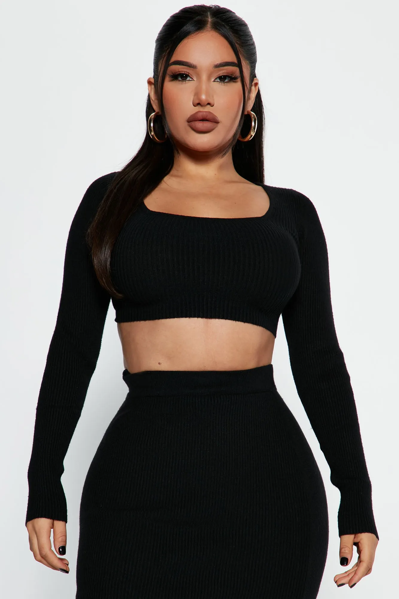 Always Chill Ribbed Skirt Set - Black