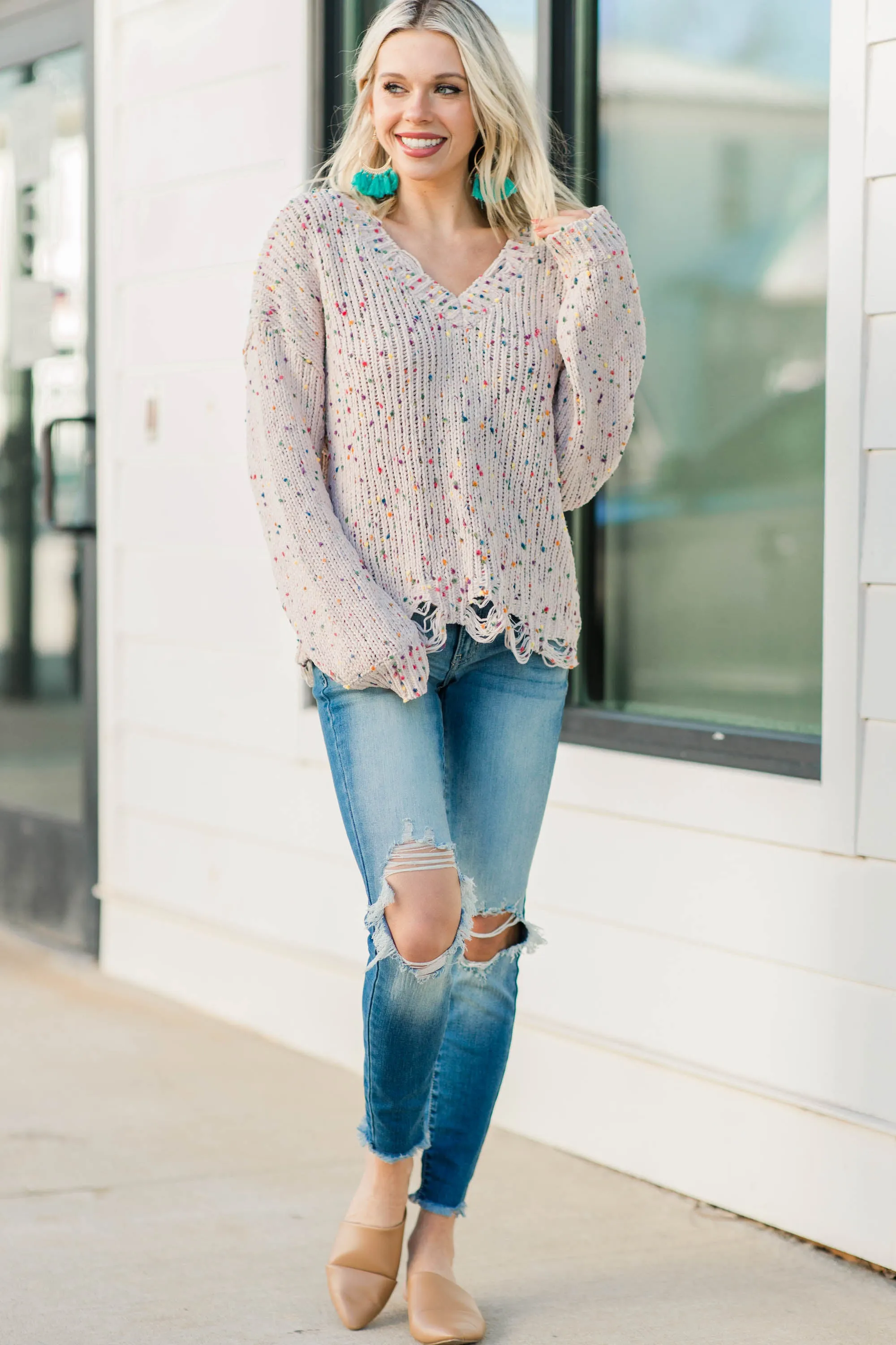 Ask Me Later Pink Confetti Sweater