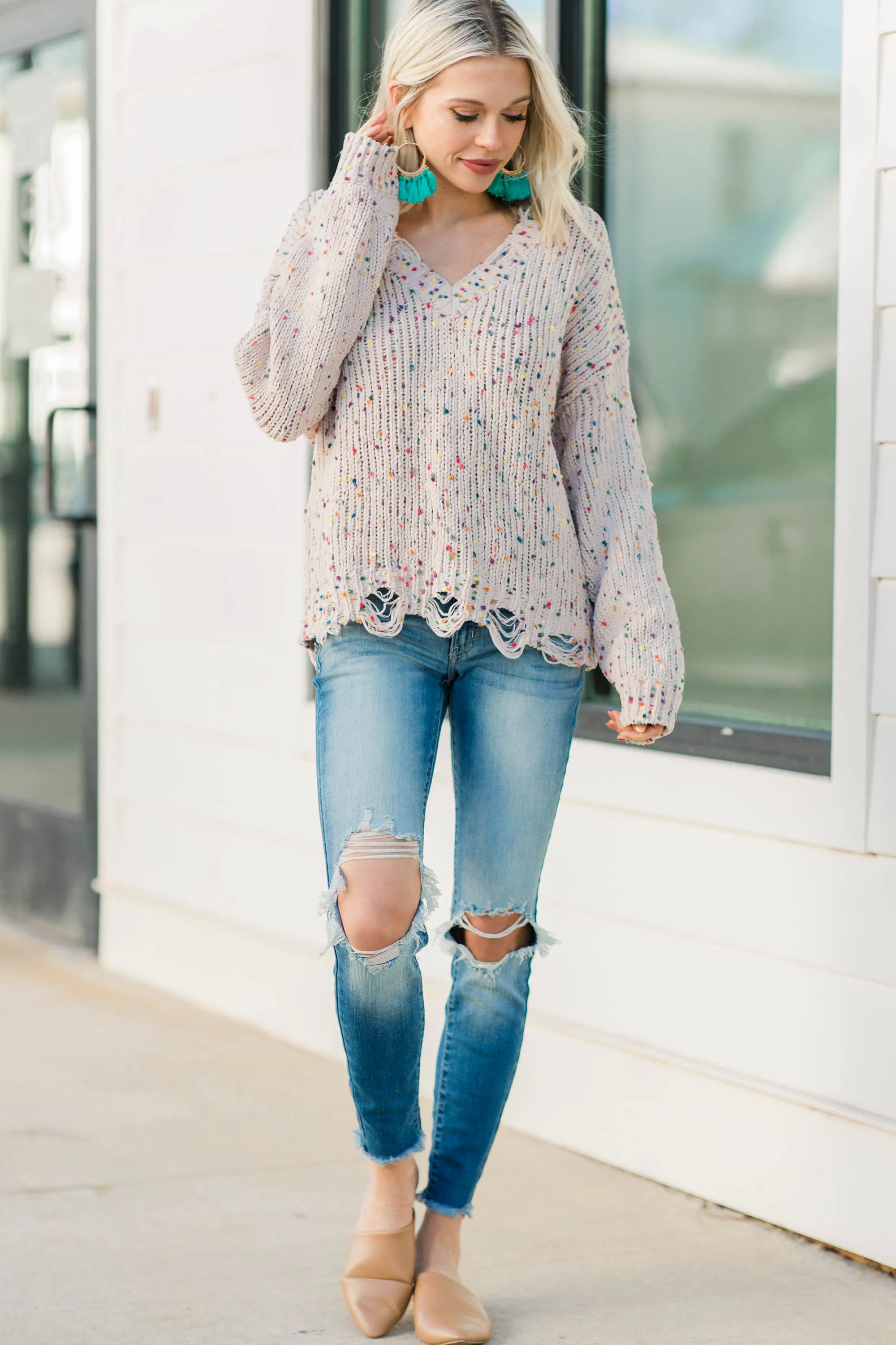 Ask Me Later Pink Confetti Sweater