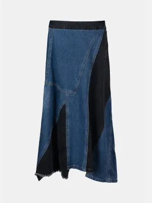 Asymmetric Denim Midi Skirt
