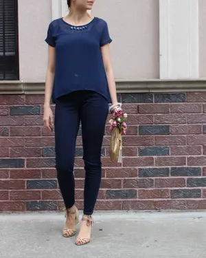 Aurore Navy Blue Loose Fit Top
