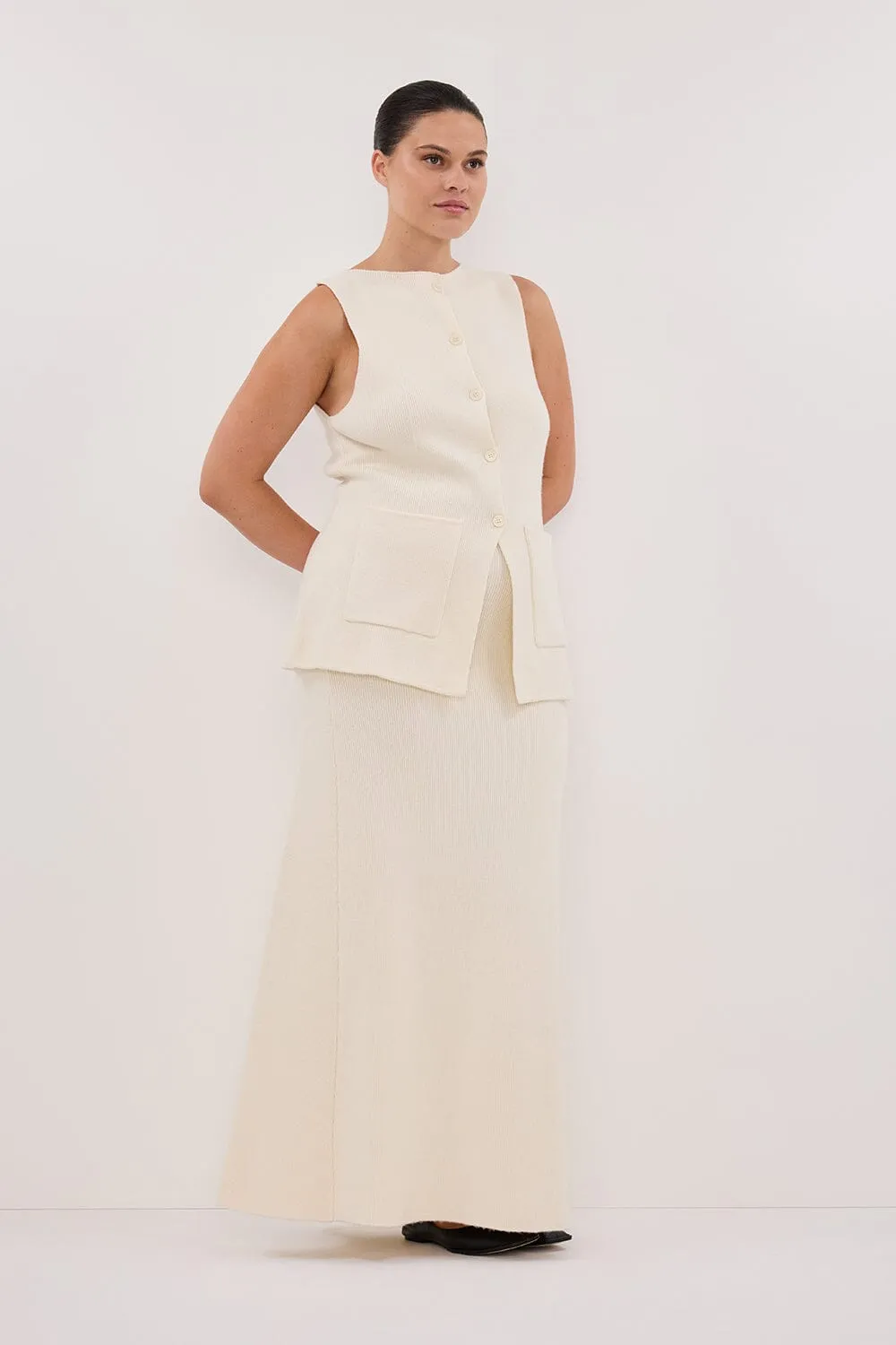 AVA CREAM LONGLINE KNIT MIDI SKIRT