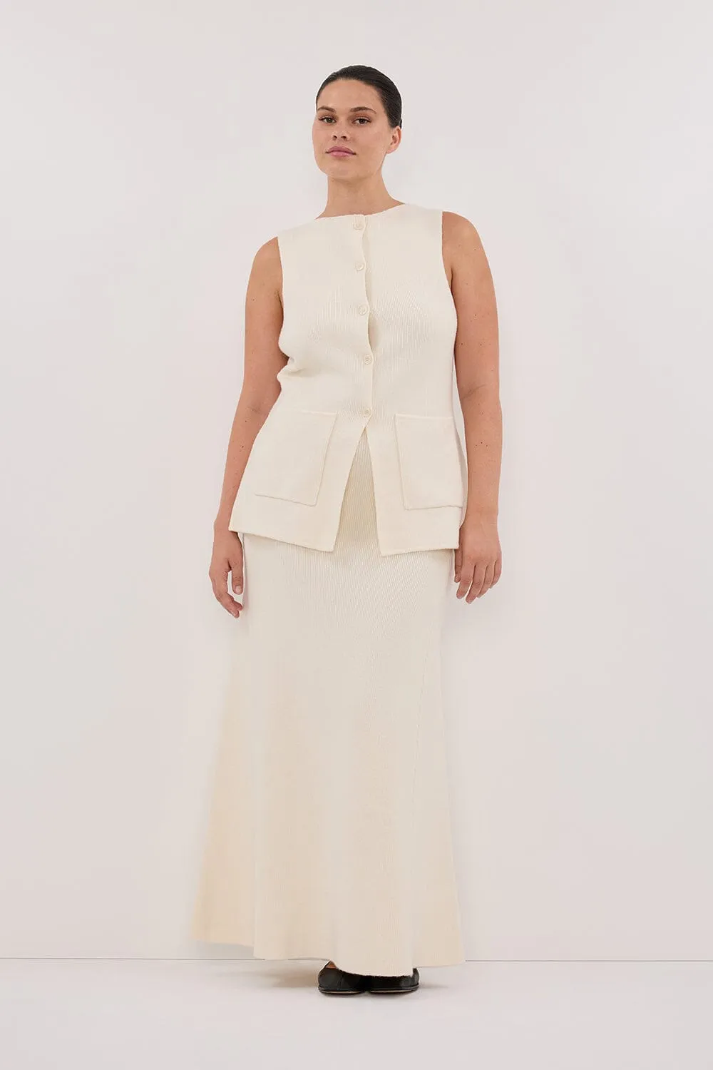 AVA CREAM LONGLINE KNIT MIDI SKIRT