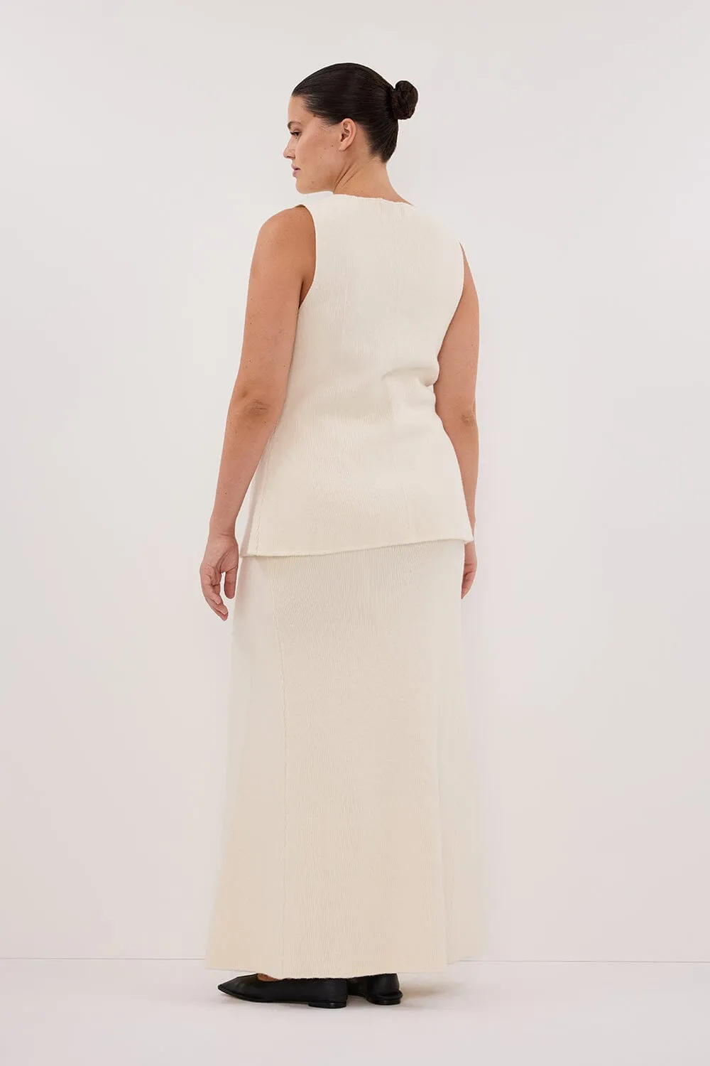 AVA CREAM LONGLINE KNIT MIDI SKIRT